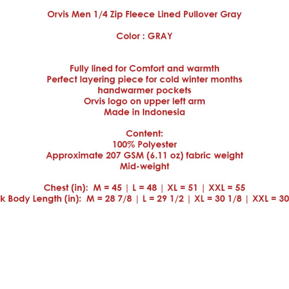 Orvis Men Fleece Lined 1/4 Zip Pullover GRAY - Picture 8 of 8